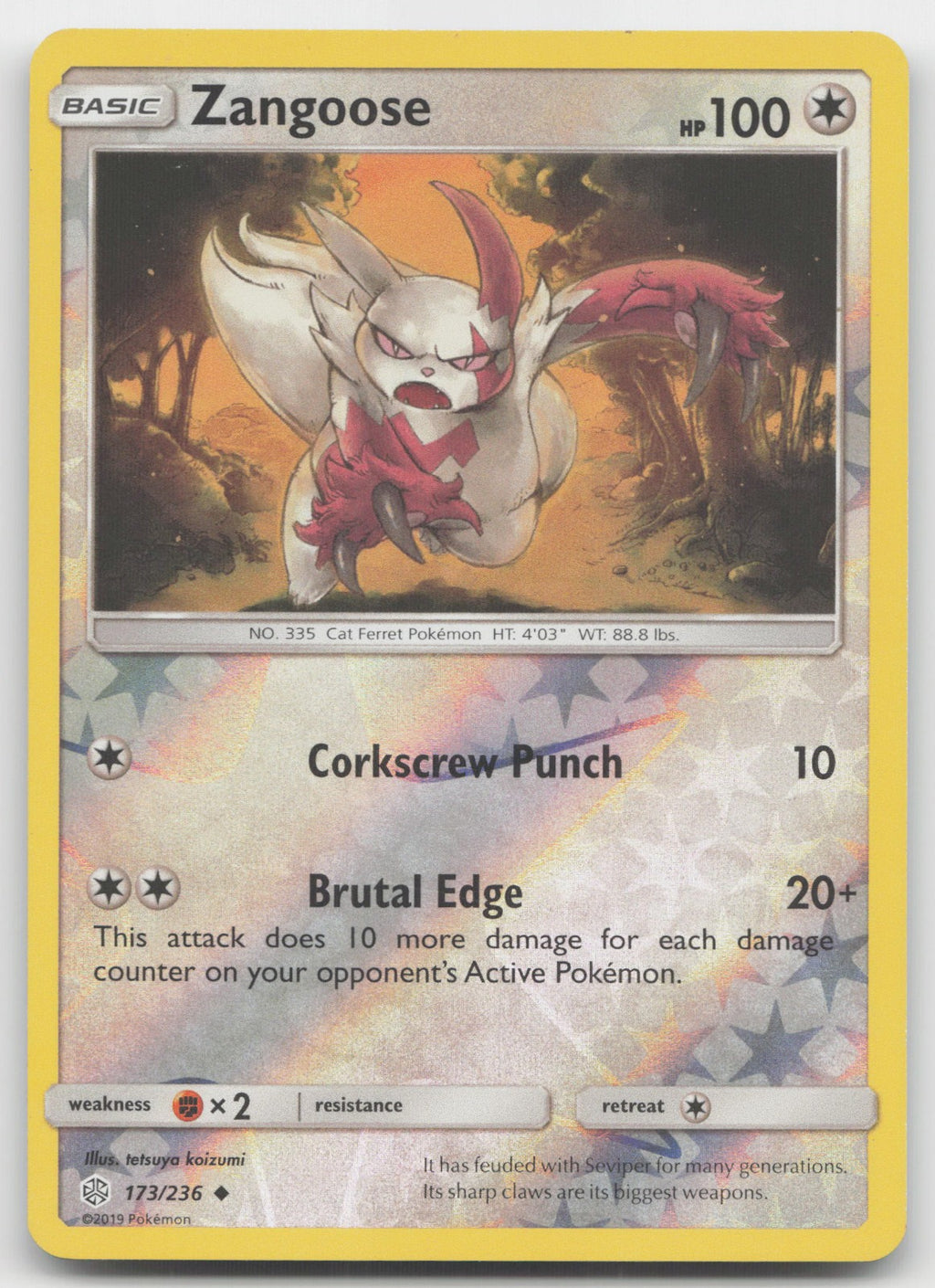 Zangoose Reverse Holo Uncommon SM - Cosmic Eclipse 173/236 NM