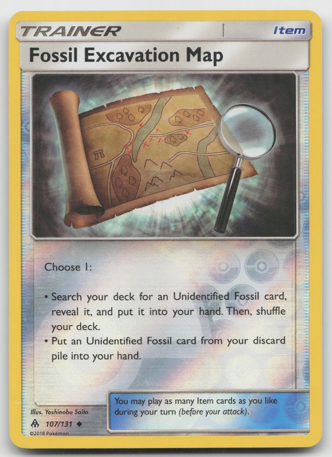 Fossil Excavation Map Reverse Holo Uncommon SM - Forbidden Light 107/131 LP