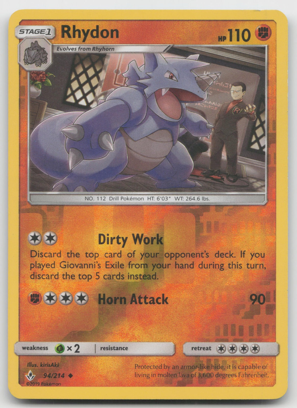 Rhydon Reverse Holo Uncommon SM - Unbroken Bonds 94/214 LP