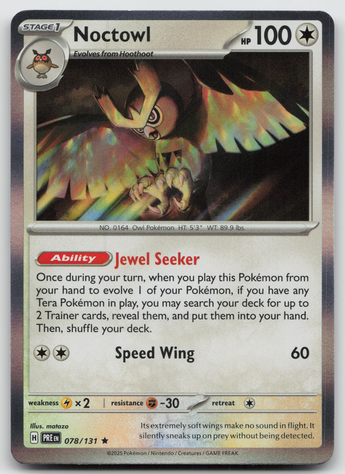 Noctowl Rare Holo SV: Prismatic Evolutions 078/131 NM