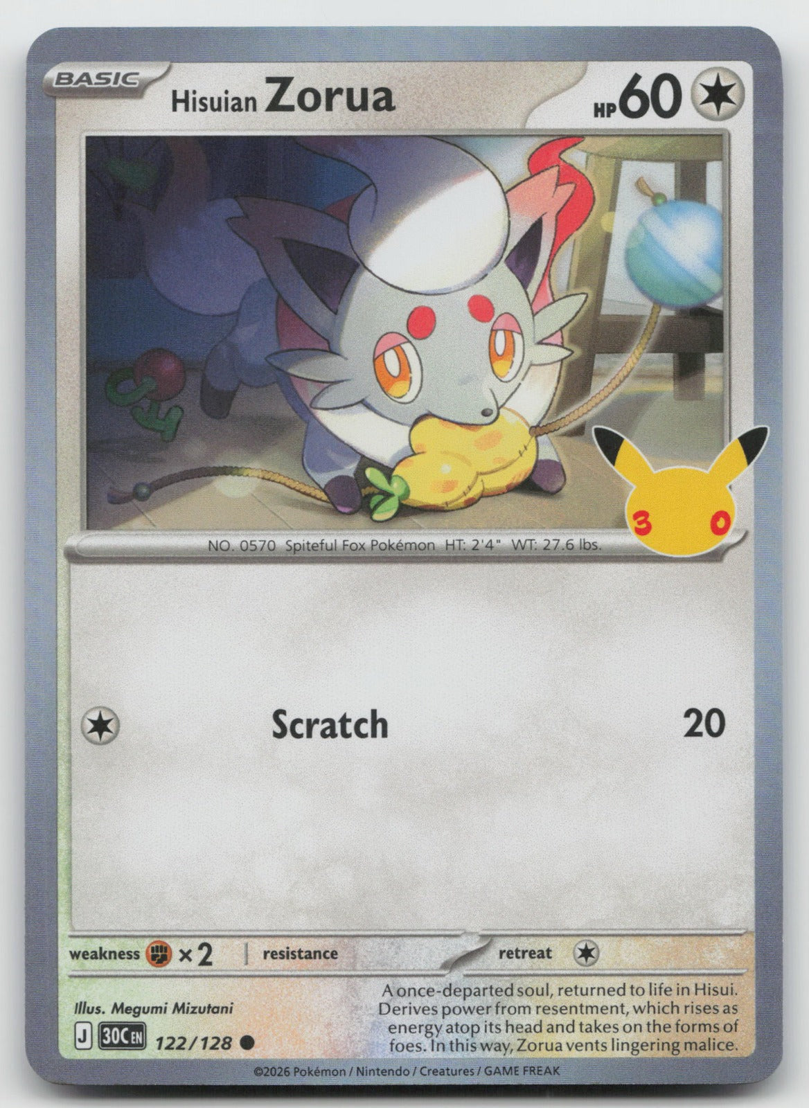 Hisuian Zorua Holo Common ME: 30th Celebration 122/128 NM