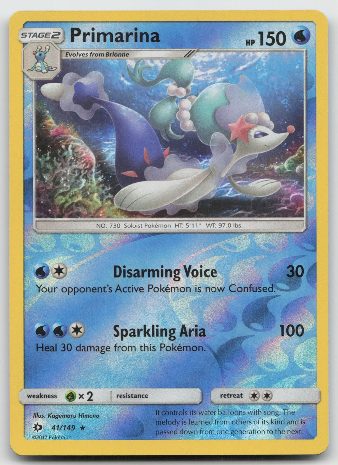 Primarina Reverse Holo Rare SM Base Set 41/149 NM