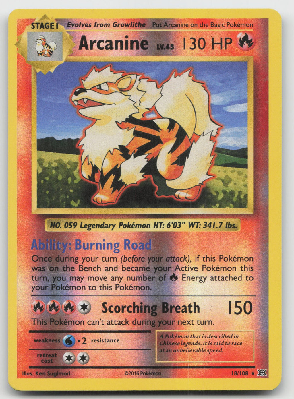 Arcanine Reverse Holo Rare XY - Evolutions 18/108 LP