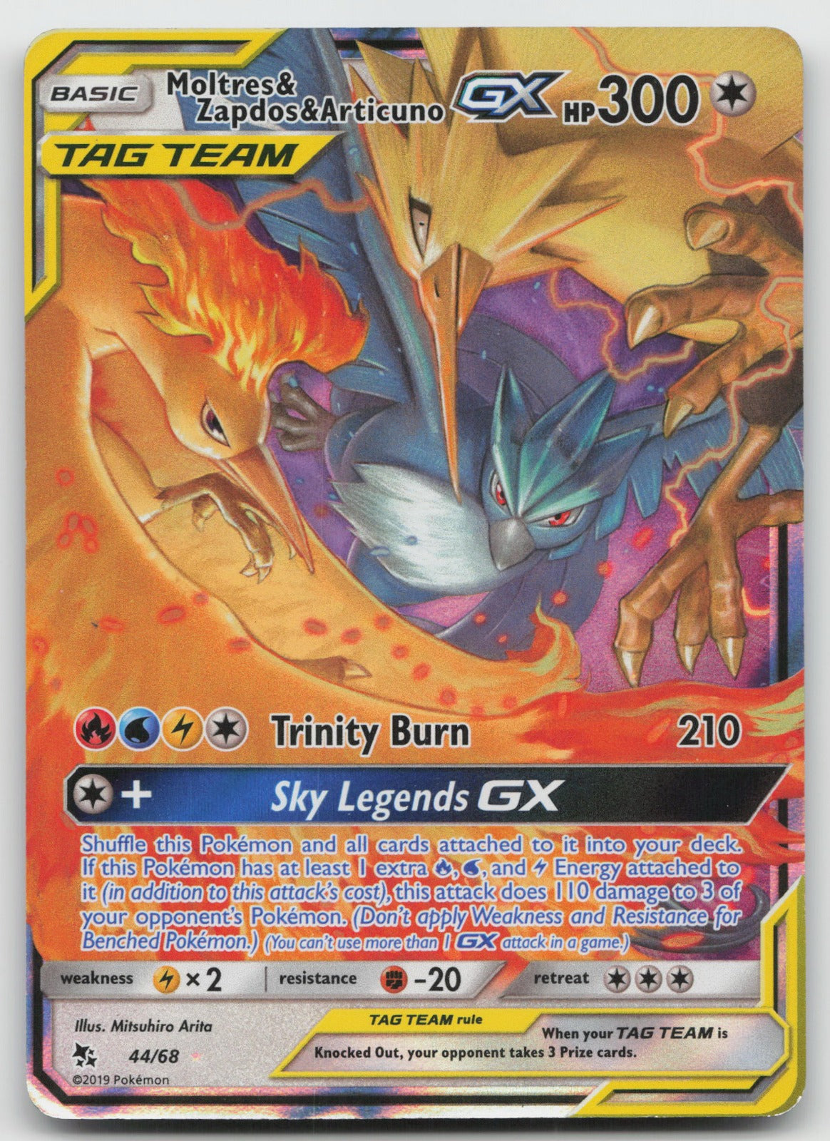 Moltres & Zapdos & Articuno GX Holo Ultra Rare Hidden Fates 44/68 MP
