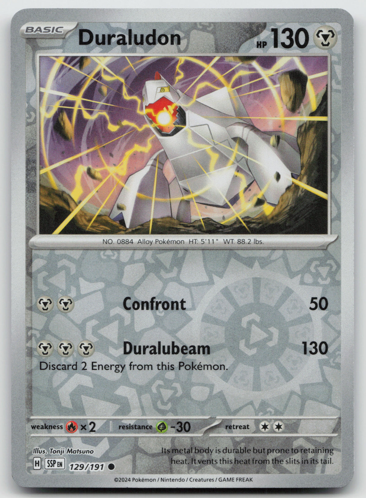 Duraludon Common Reverse Holo SV08: Surging Sparks 129/191 NM