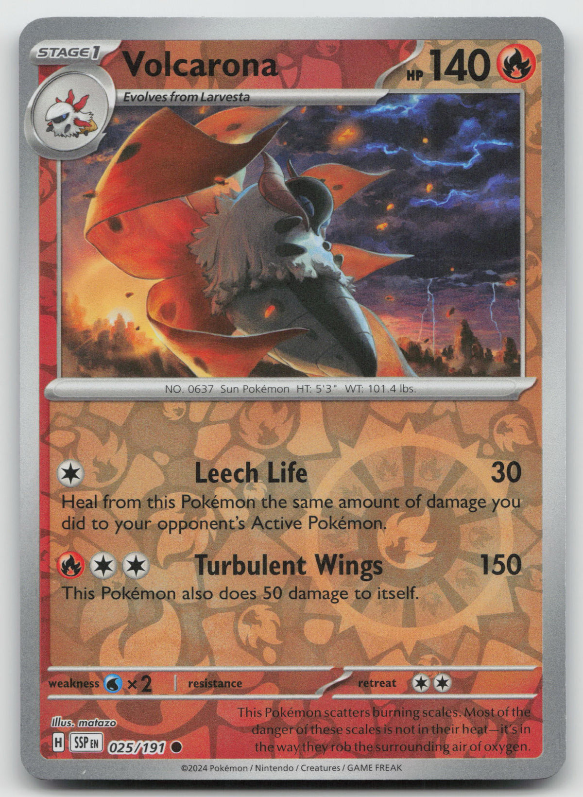Volcarona Common Reverse Holo SV08: Surging Sparks 025/191 NM