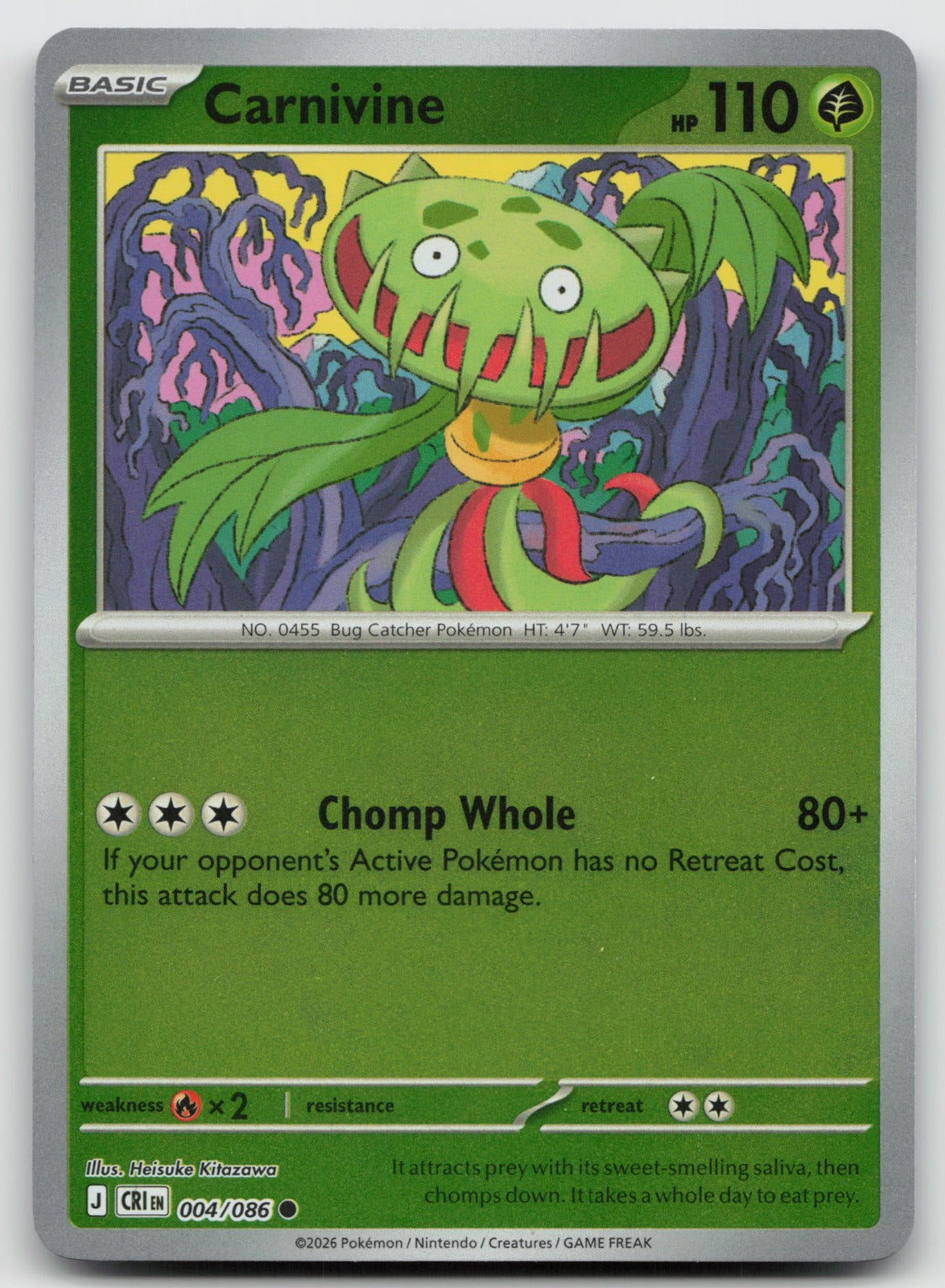 Carnivine Common Reverse Holo ME04: Chaos Rising 004/086 NM