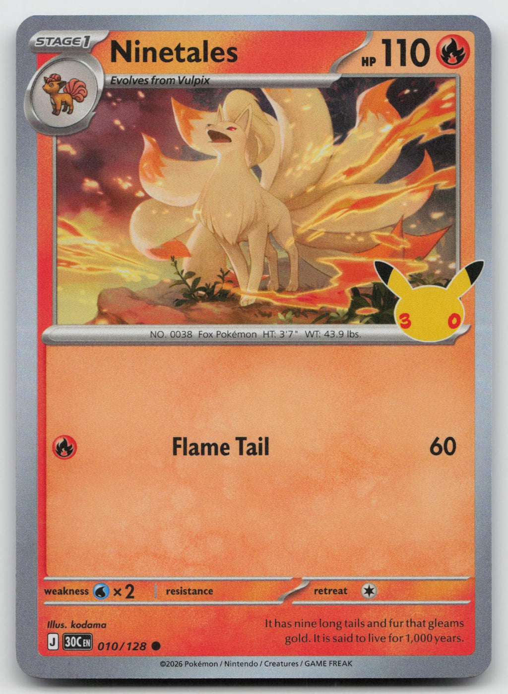 Ninetales Holo Common ME: 30th Celebration 010/128 NM