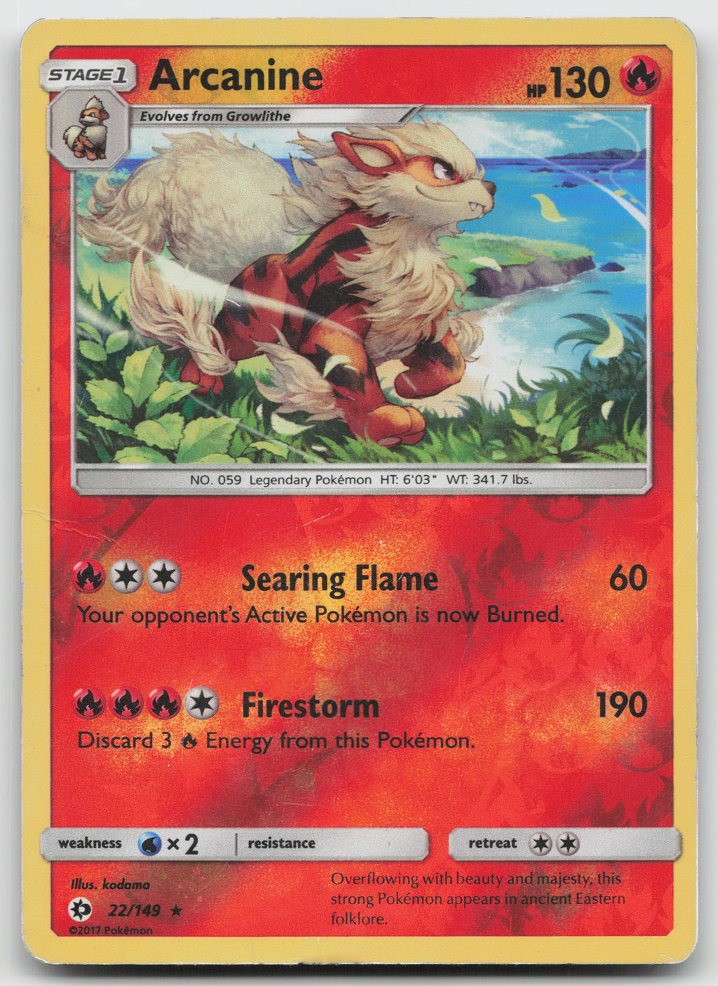 Arcanine Holo Rare Reverse Holofoil SM Base Set 22/149 DMG