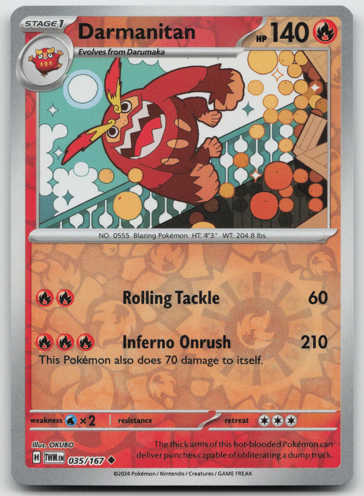 Darmanitan Uncommon Reverse Holo SV06: Twilight Masquerade 035/167 NM