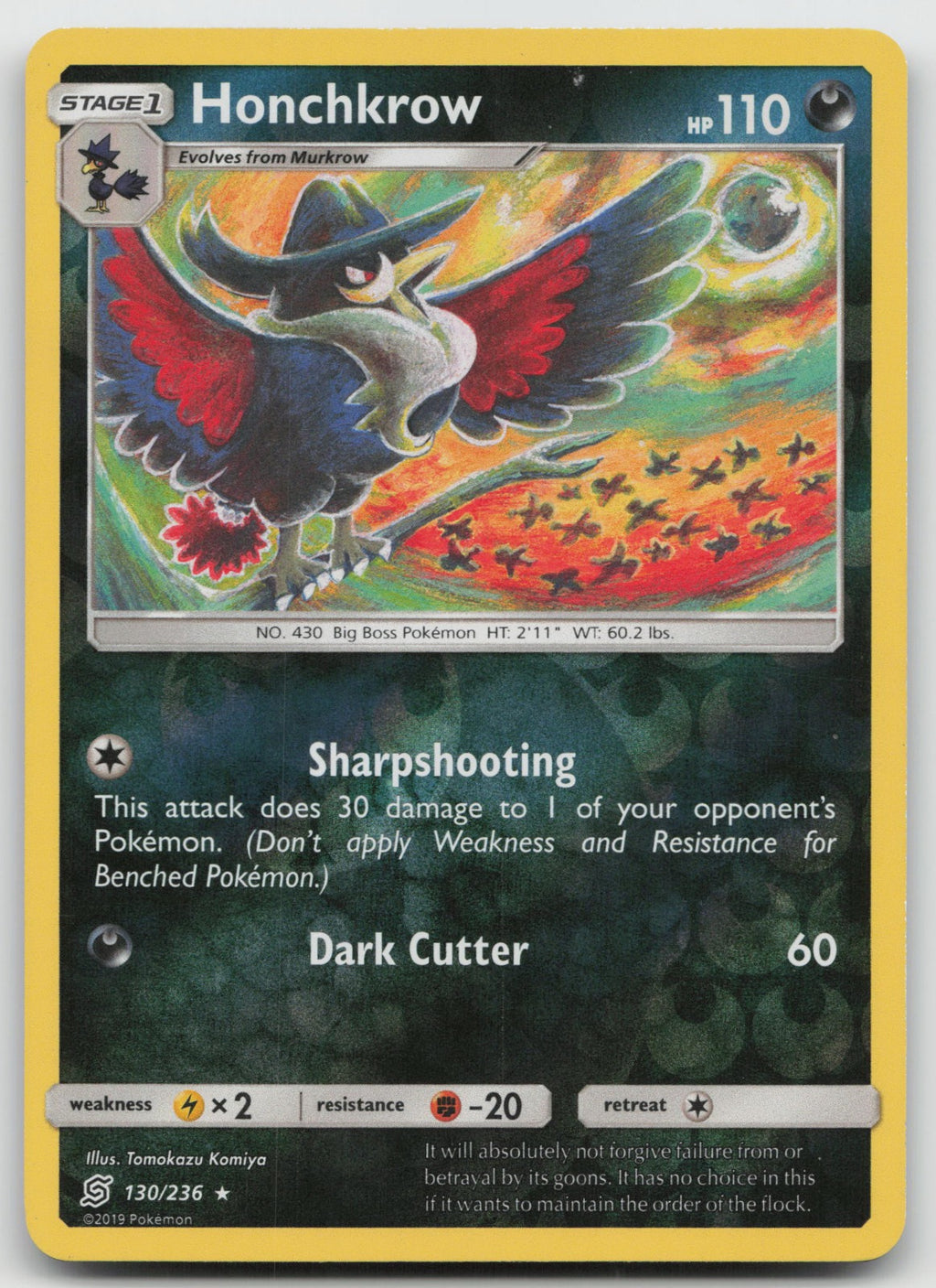 Honchkrow Reverse Holo Rare SM - Unified Minds 130/236 NM