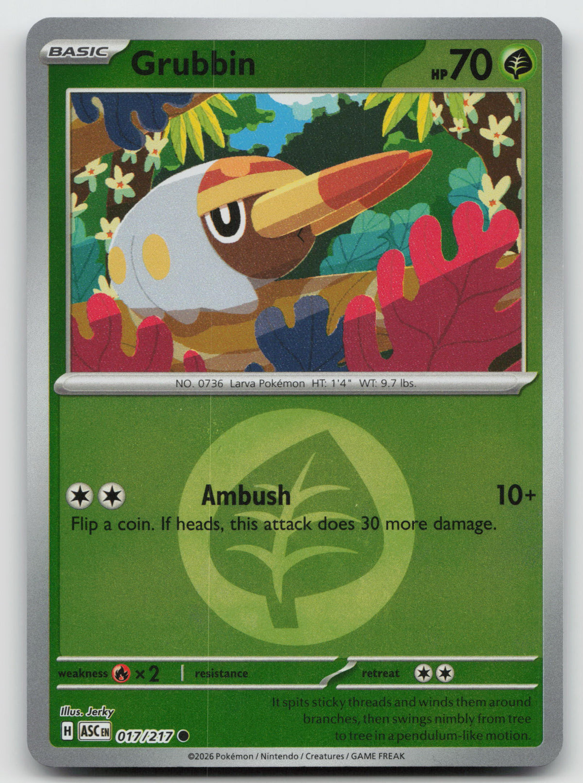 Grubbin (Grass Energy) Common Reverse Holofoil ME: Ascended Heroes 017/217 NM