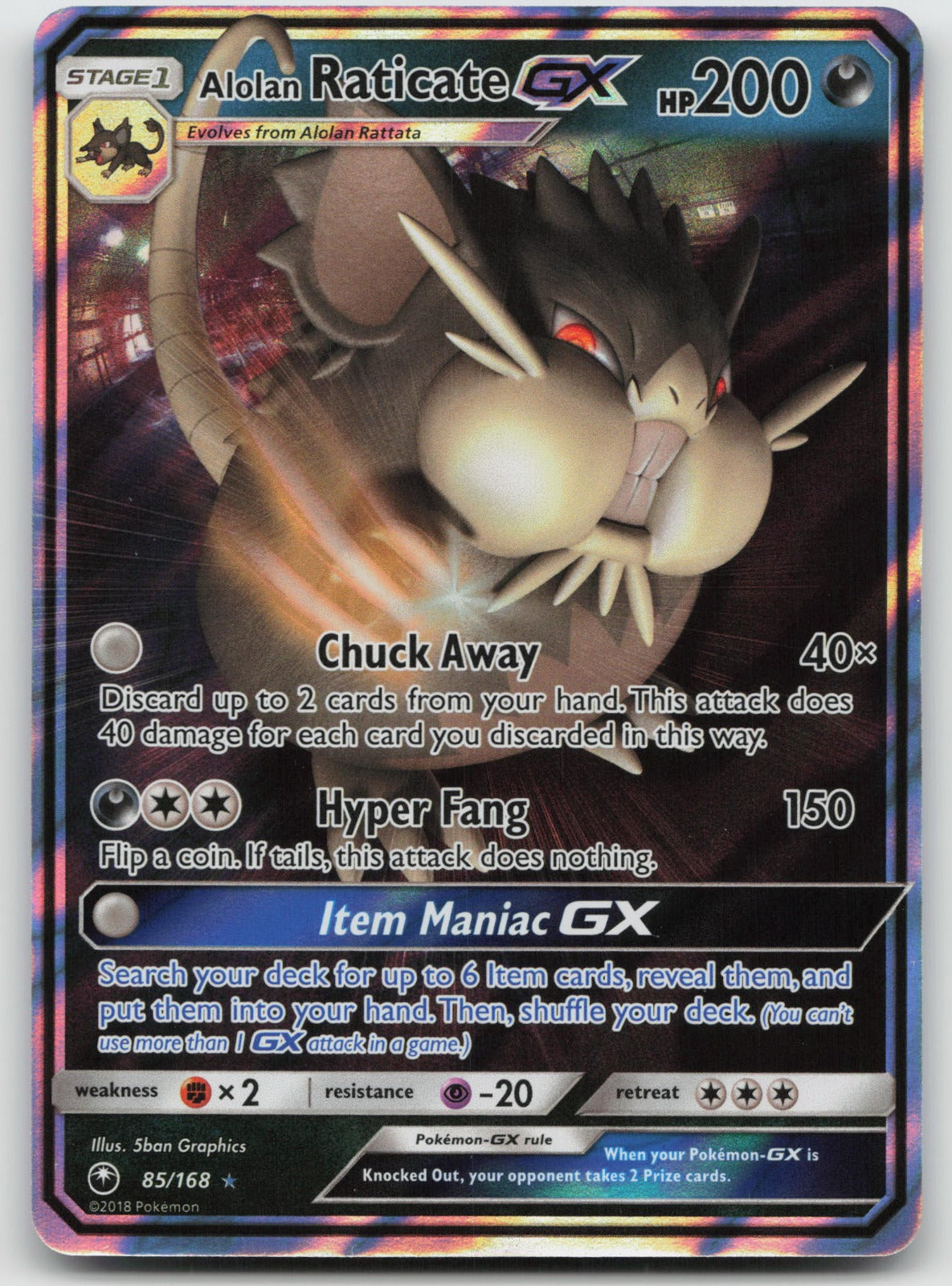 Alolan Raticate GX Holo Ultra Rare SM - Celestial Storm 85/168 NM