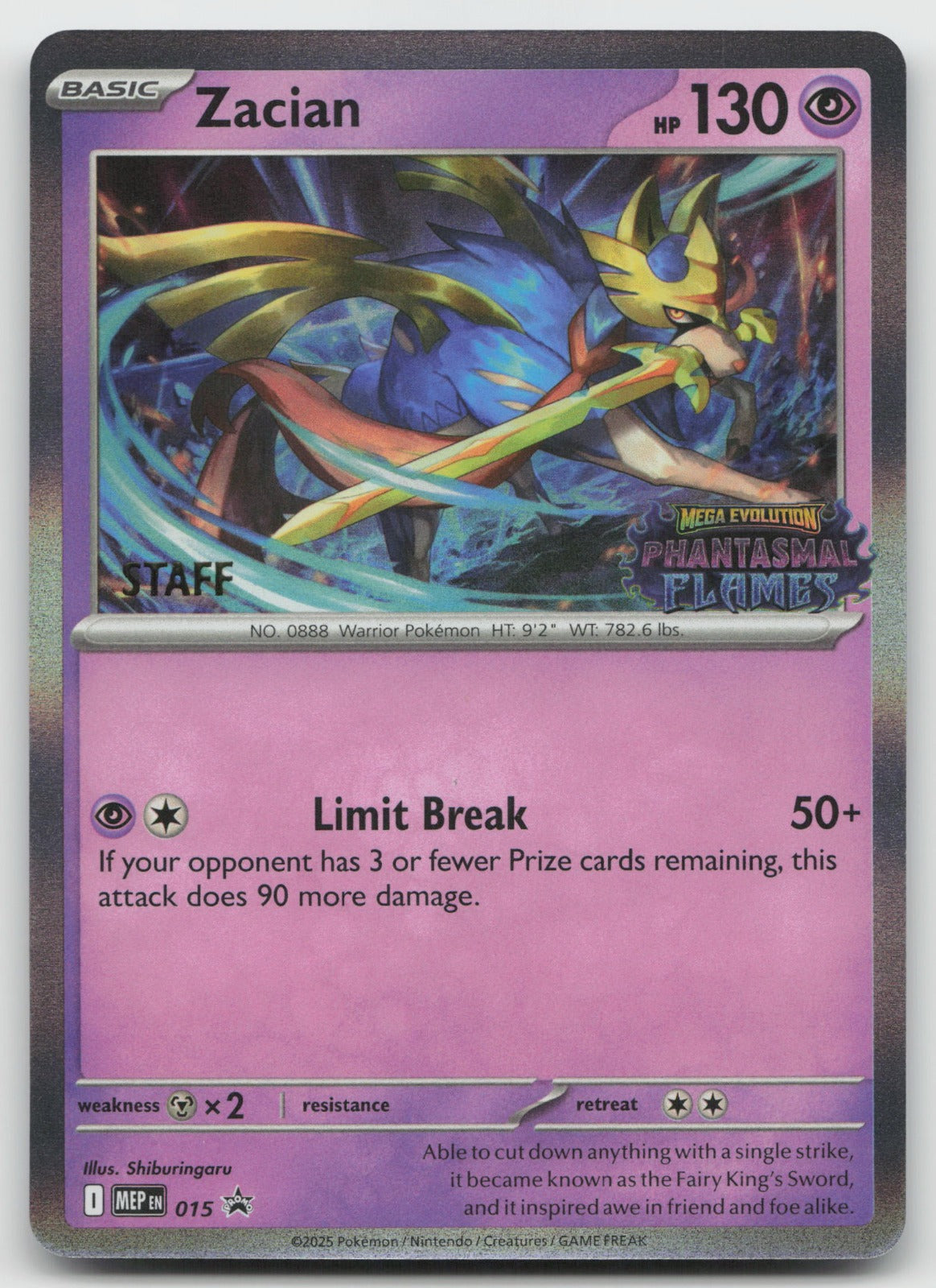 Zacian (Prerelease) [Staff] Promo Holo ME: Mega Evolution Promo MEP015 NM