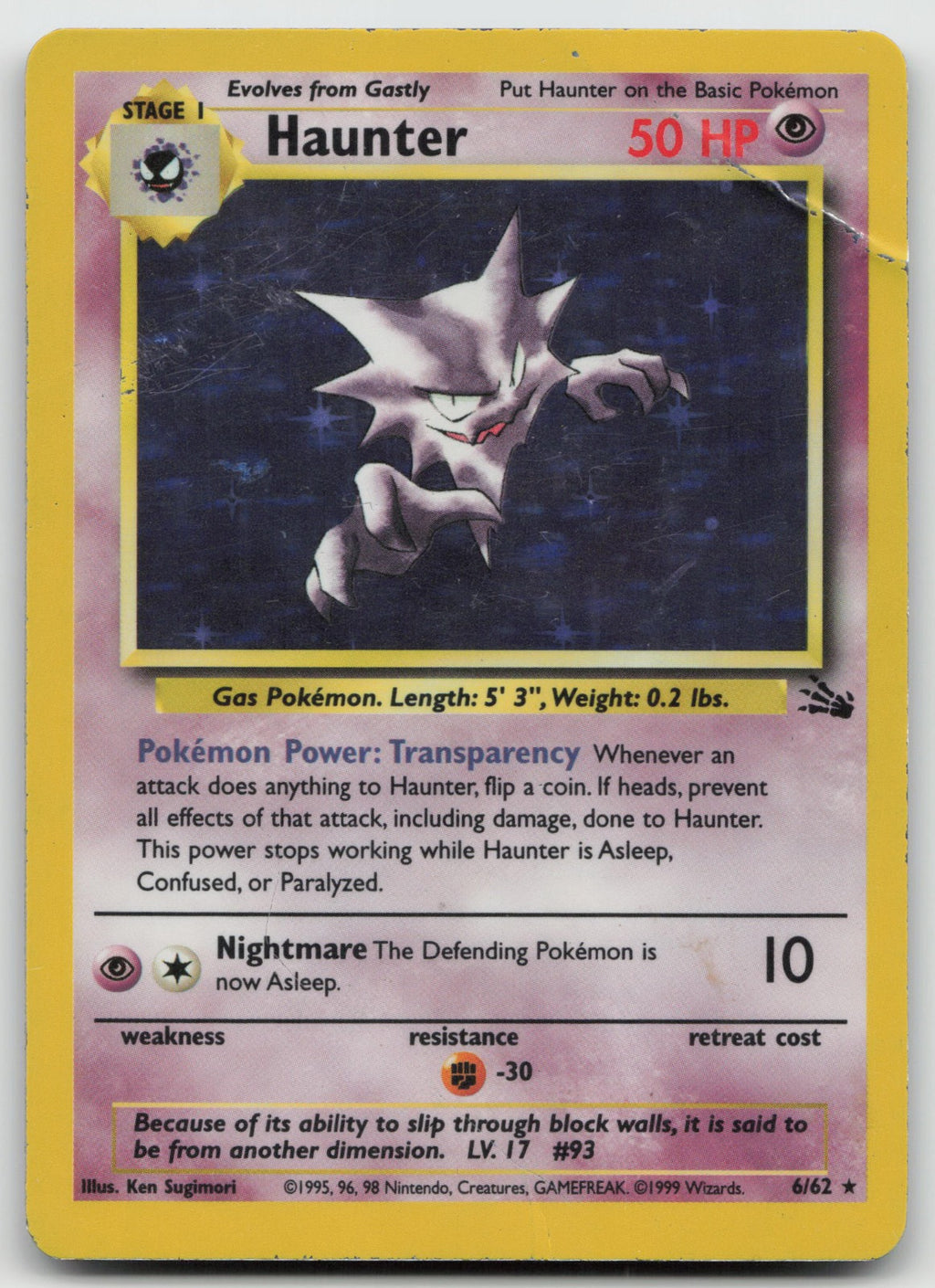 Haunter Holo Rare Unlimited Fossil 6/62 NM