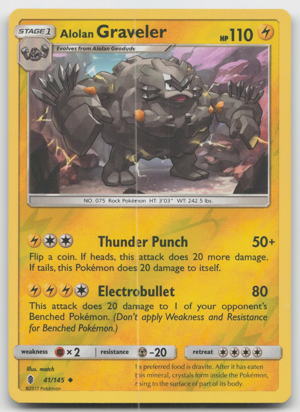 Alolan Graveler Reverse Holo Uncommon SM - Guardians Rising 41/145 NM