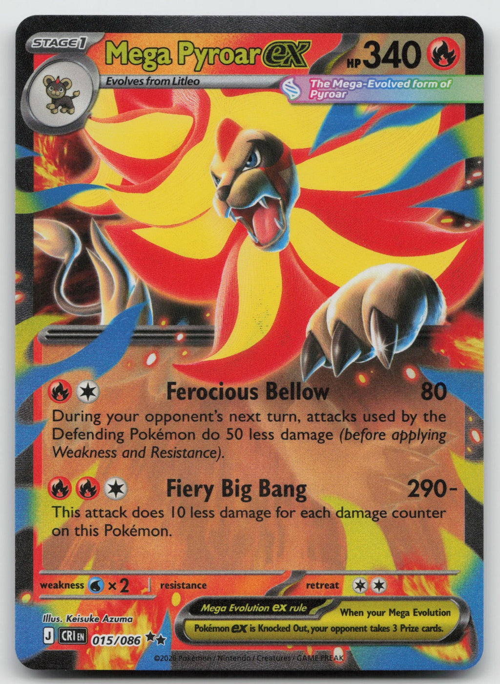 Mega Pyroar ex Double Rare Holo ME04: Chaos Rising 015/086 NM