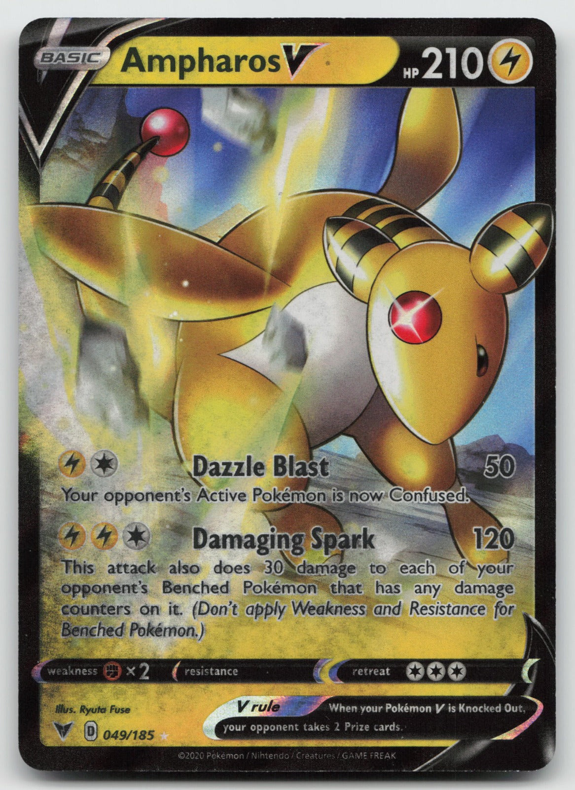 Ampharos V Ultra Rare Holo SWSH04: Vivid Voltage 049/185 NM INK ERROR