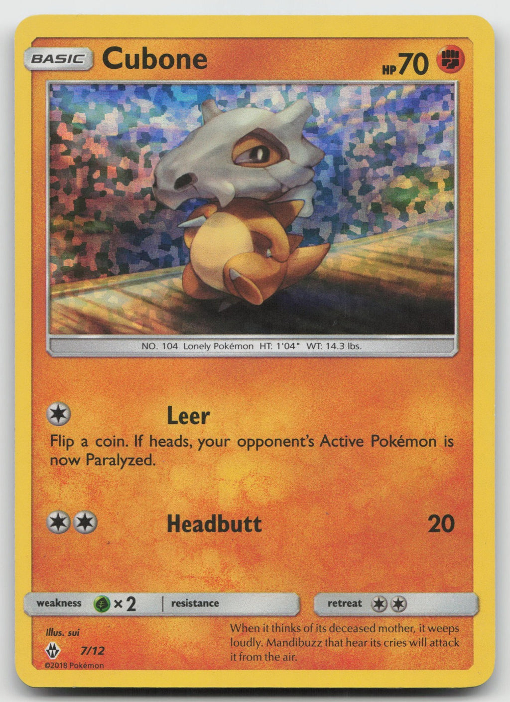 Cubone Holo Promo McDonald's Promos 2018 7/12 NM