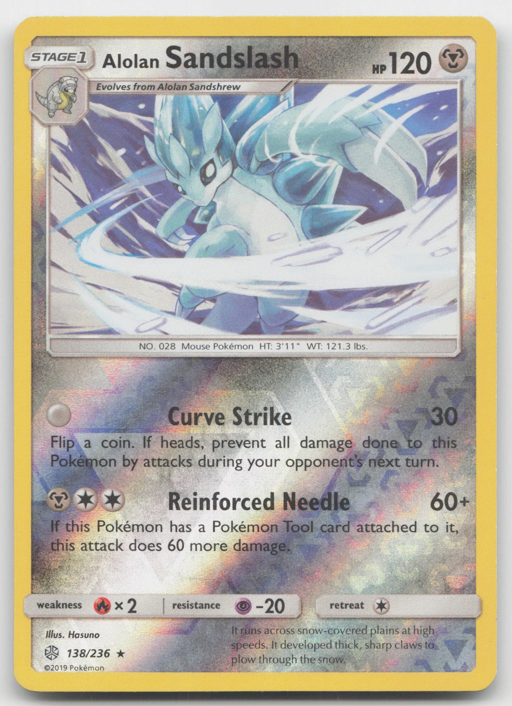 Alolan Sandslash Reverse Holo Rare SM - Cosmic Eclipse 138/236 NM