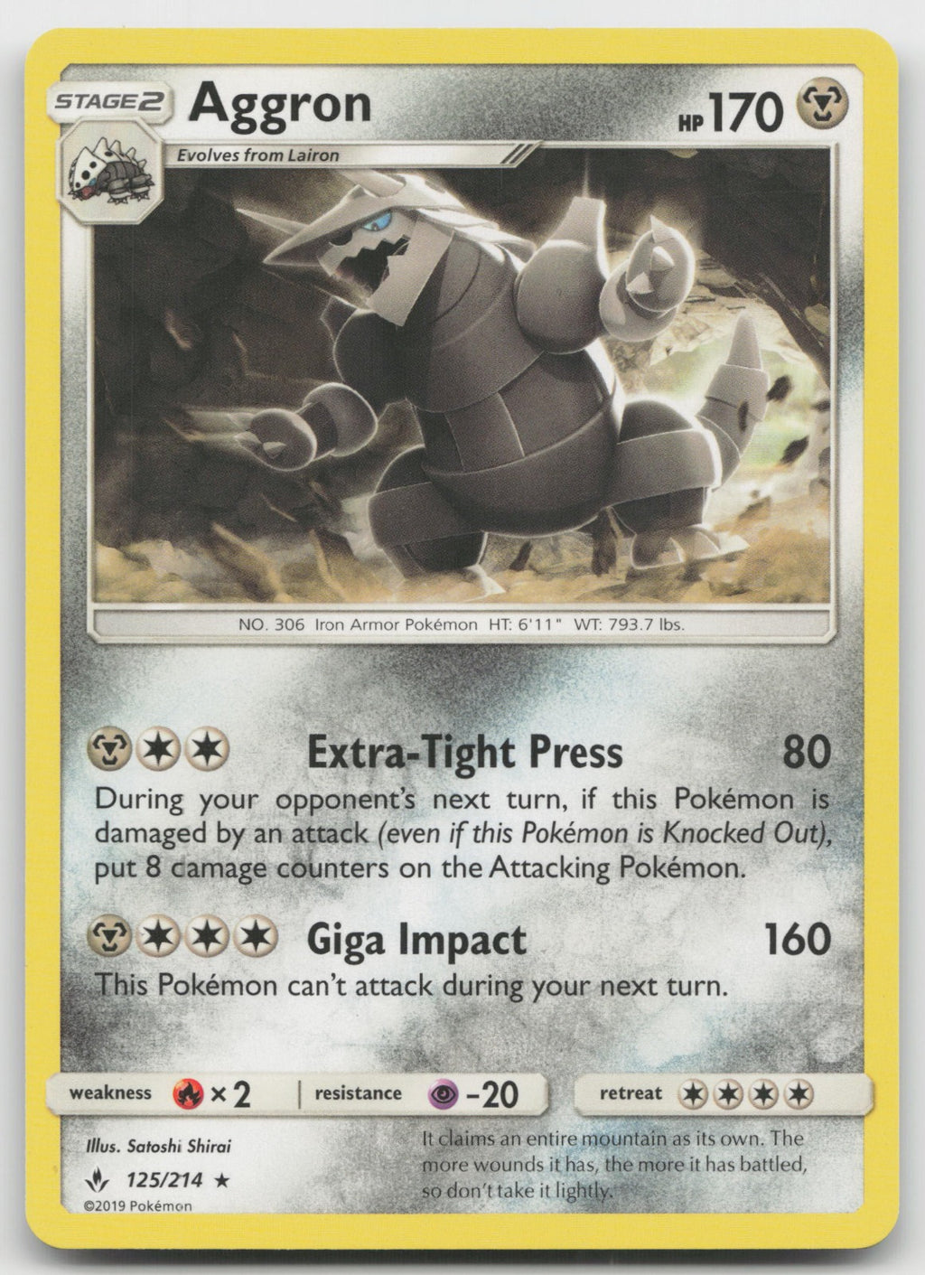 Aggron Rare SM - Unbroken Bonds 125/214 NM
