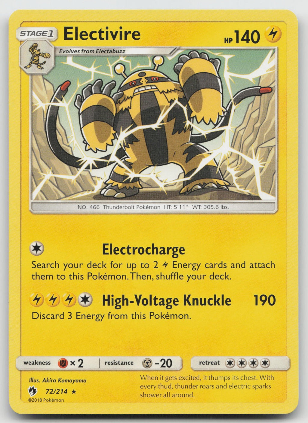 Electivire Rare SM - Lost Thunder 72/214 NM