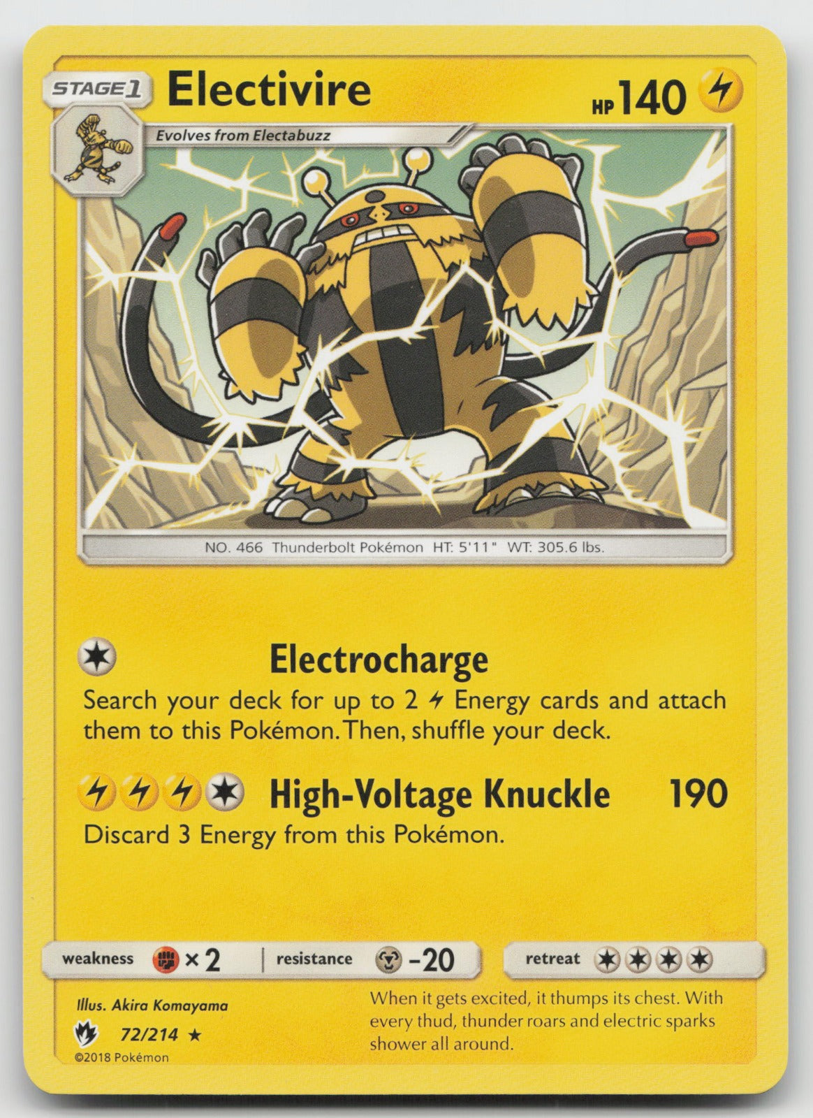 Electivire Rare SM - Lost Thunder 72/214 NM