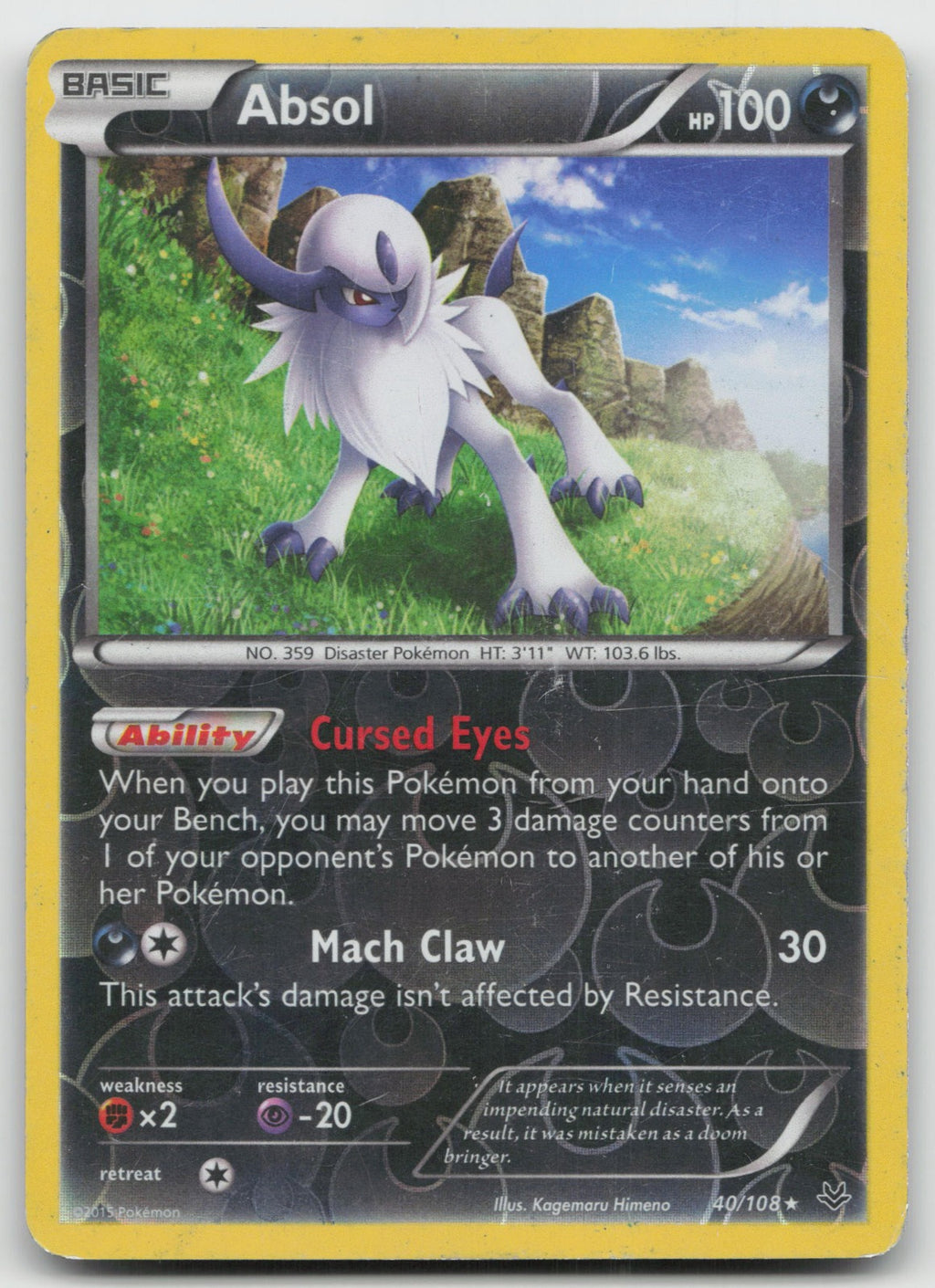 Absol Reverse Holo Rare XY - Roaring Skies 40/108 LP