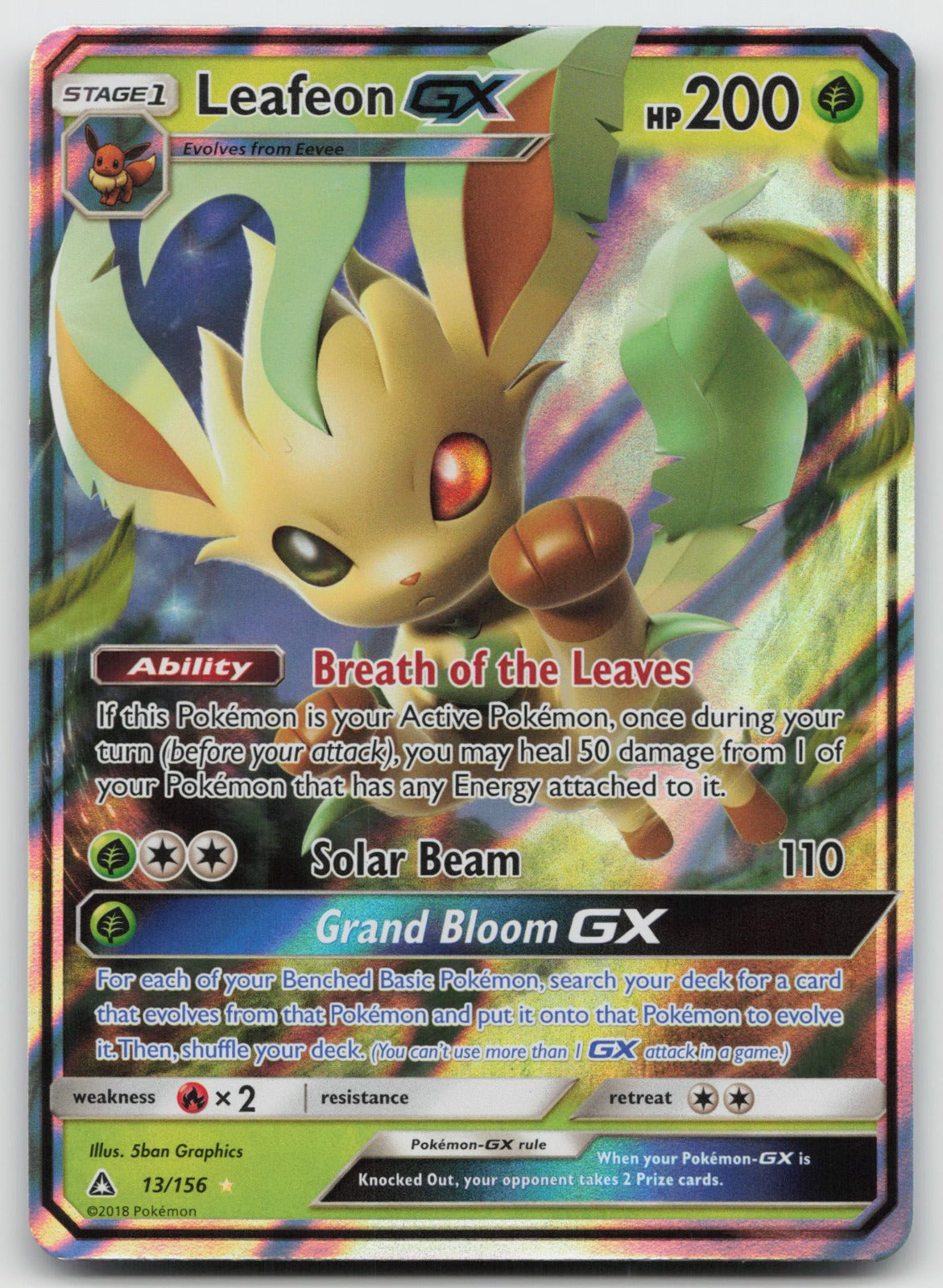Leafeon GX Holo Ultra Rare SM - Ultra Prism 13/156 NM/VLP