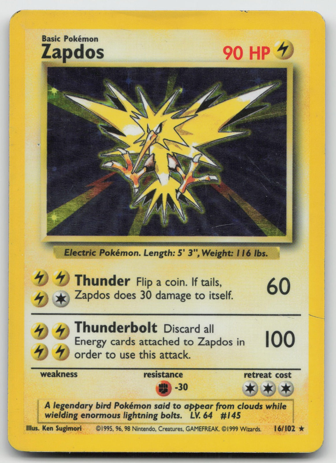 Zapdos Holo Rare Base Set 16/102 HP