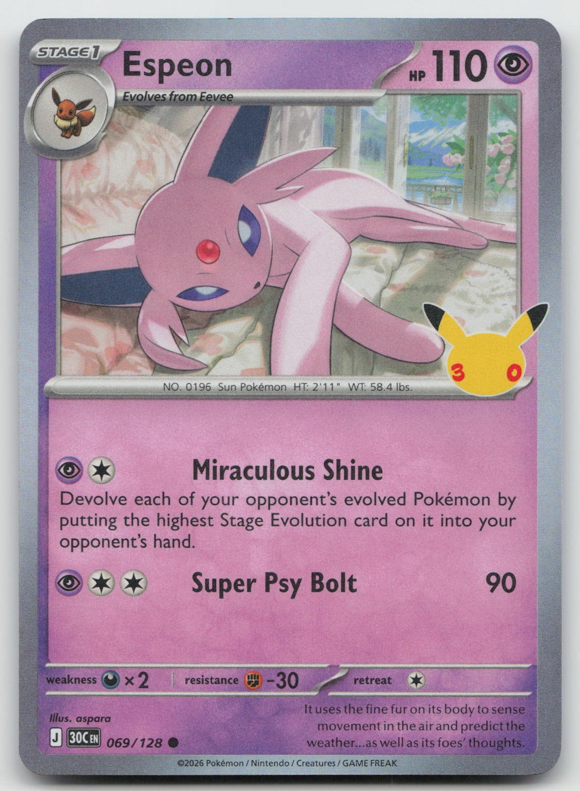 Espeon Holo Common ME: 30th Celebration 069/128 NM
