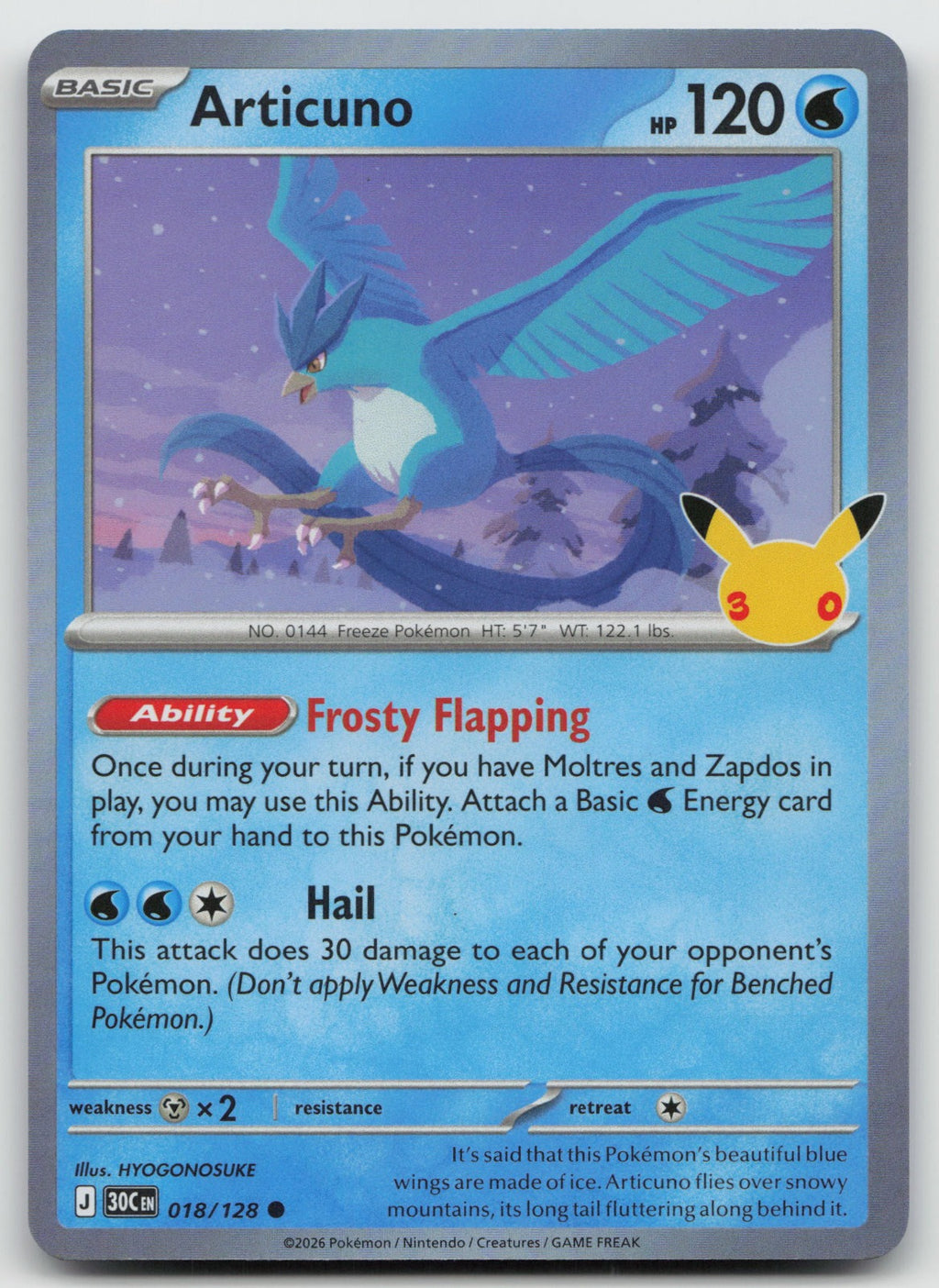 Articuno Holo Common ME: 30th Celebration 018/128 NM