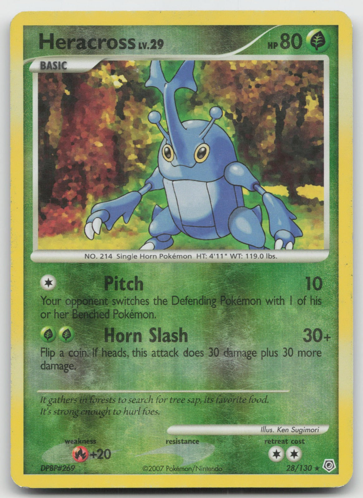 Heracross Rare Reverse Holo Diamond and Pearl 28/130 HP
