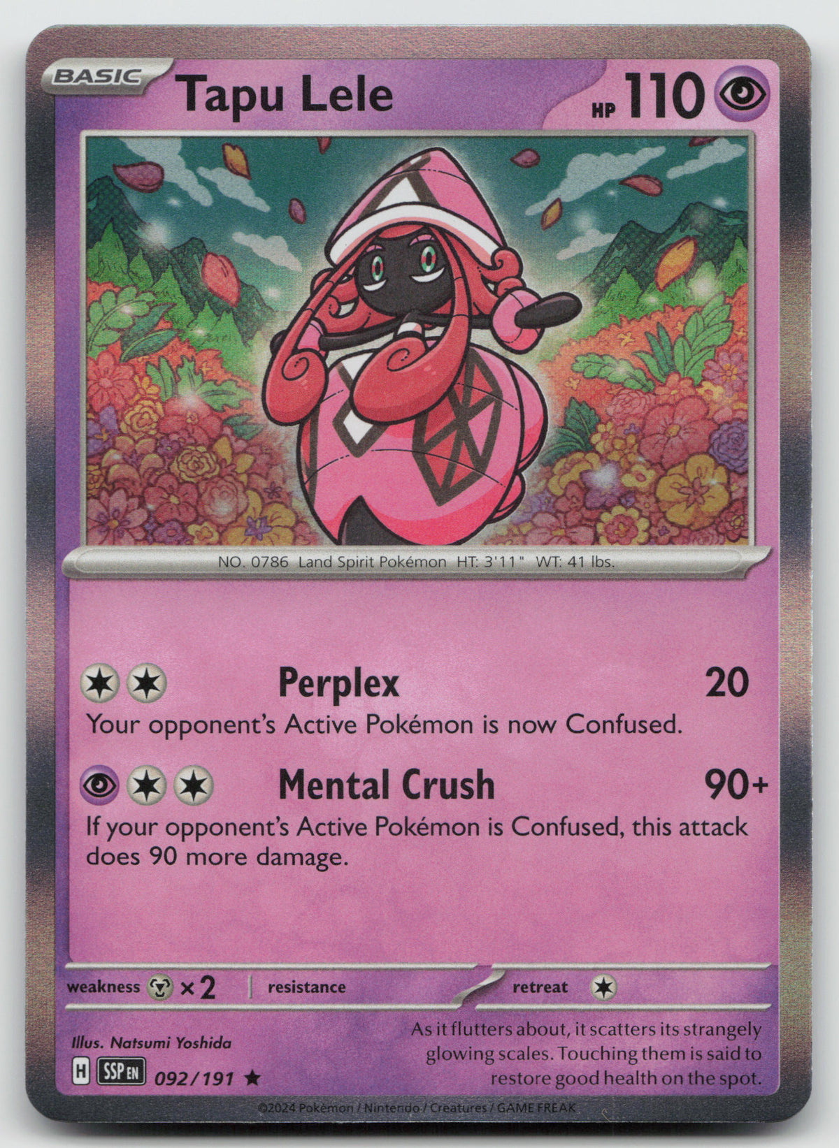 Tapu Lele Rare Holo SV08: Surging Sparks 092/191 NM