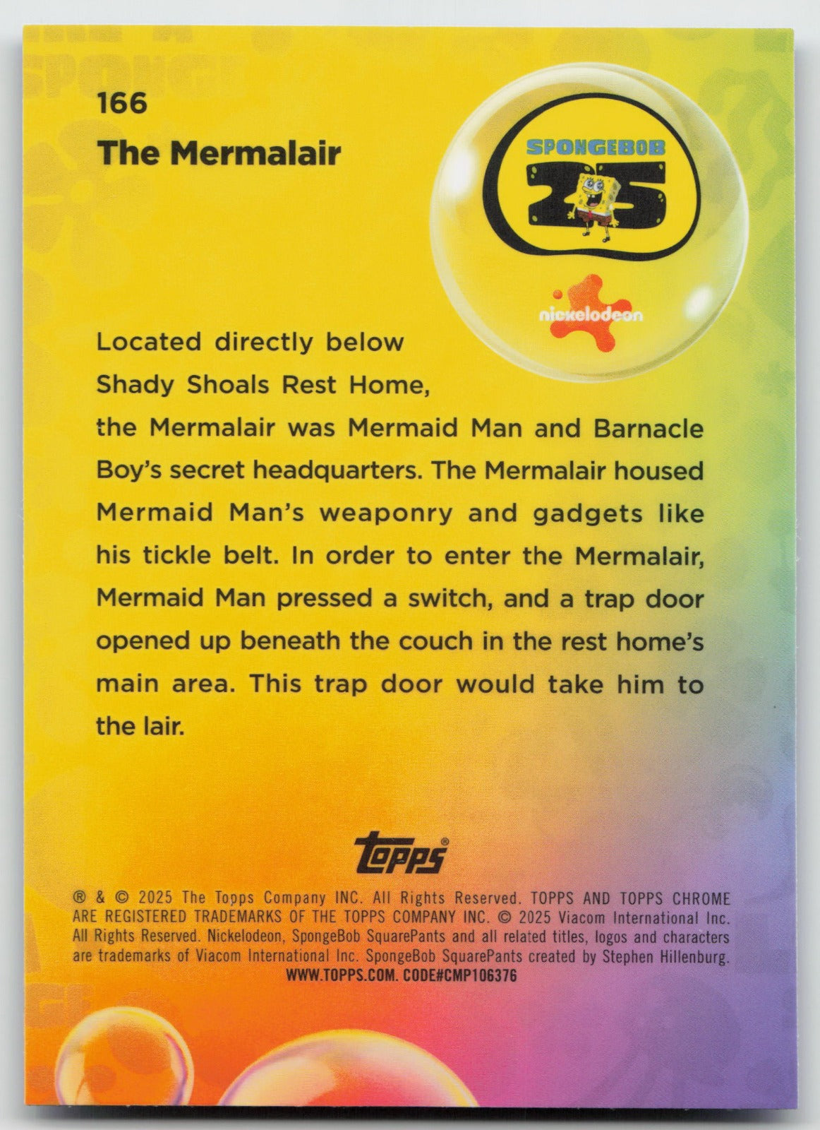The Mermalair - Blue Topps Chrome SpongeBob SquarePants 25th /150 166 NM