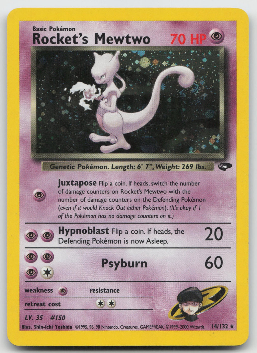 Rocket's Mewtwo Holo Rare Unlimited Gym Challenge 14/132 LP