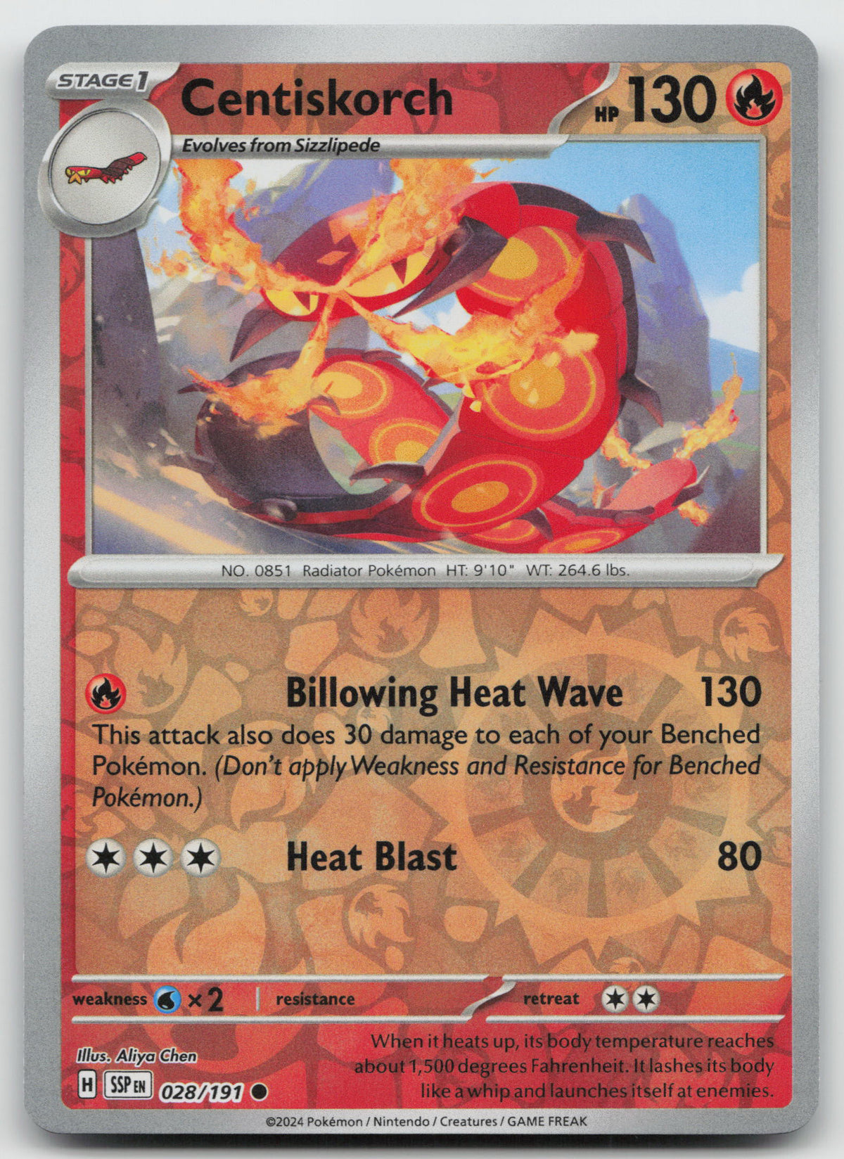 Centiskorch Common Reverse Holo SV08: Surging Sparks 028/191 NM