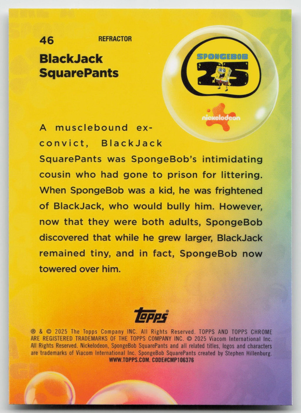BlackJack SquarePants Topps Chrome SpongeBob SquarePants 25th Anniversary 46 NM