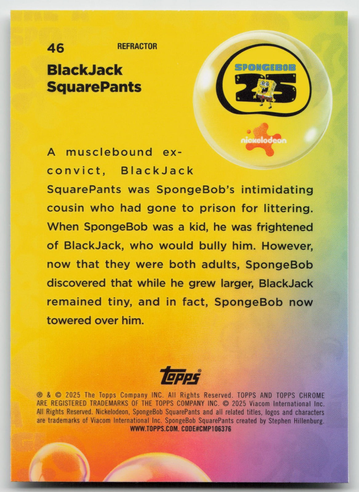 BlackJack SquarePants Topps Chrome SpongeBob SquarePants 25th Anniversary 46 NM