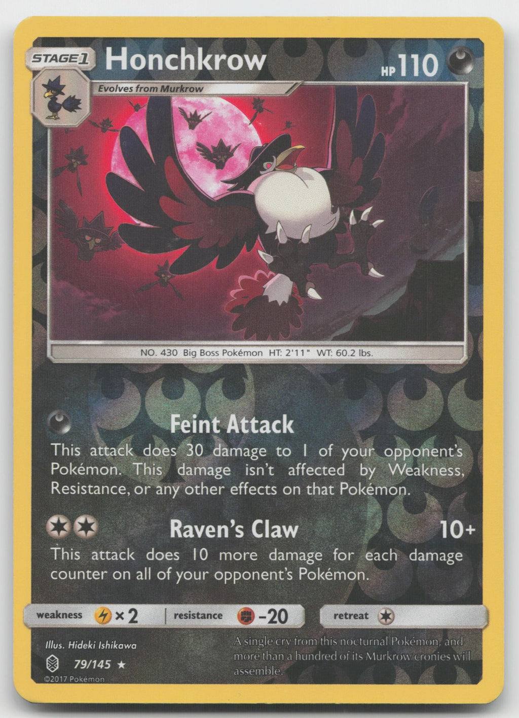 Honchkrow Reverse Holo Rare SM - Guardians Rising 79/145 VLP