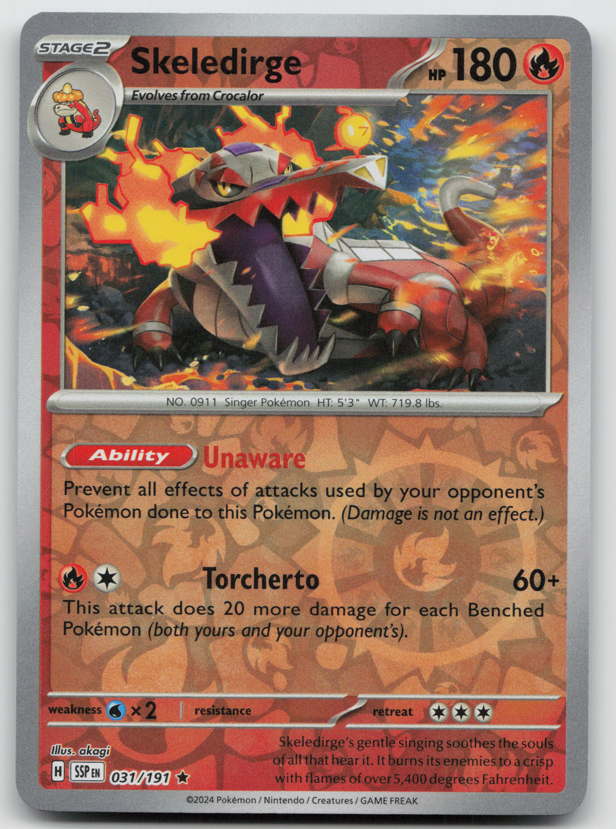 Skeledirge Rare Reverse Holo SV08: Surging Sparks 031/191 NM