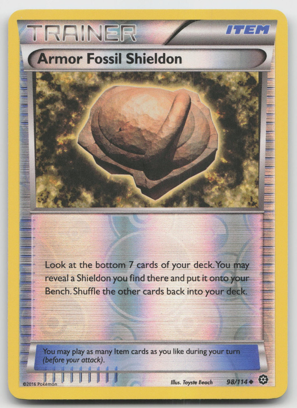 Armor Fossil Shieldon Uncommon Reverse Holo XY - Steam Siege 98/114 LP