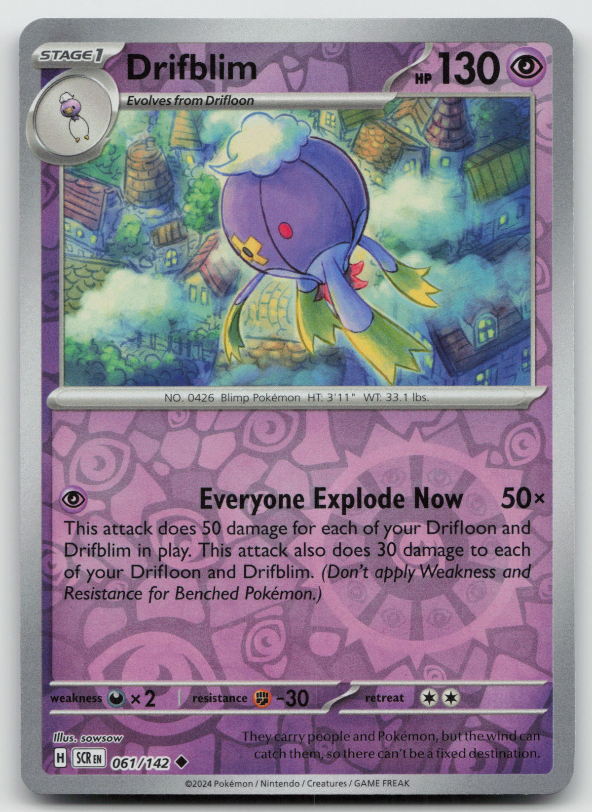 Drifblim Uncommon Reverse Holo SV07: Stellar Crown 061/142 NM