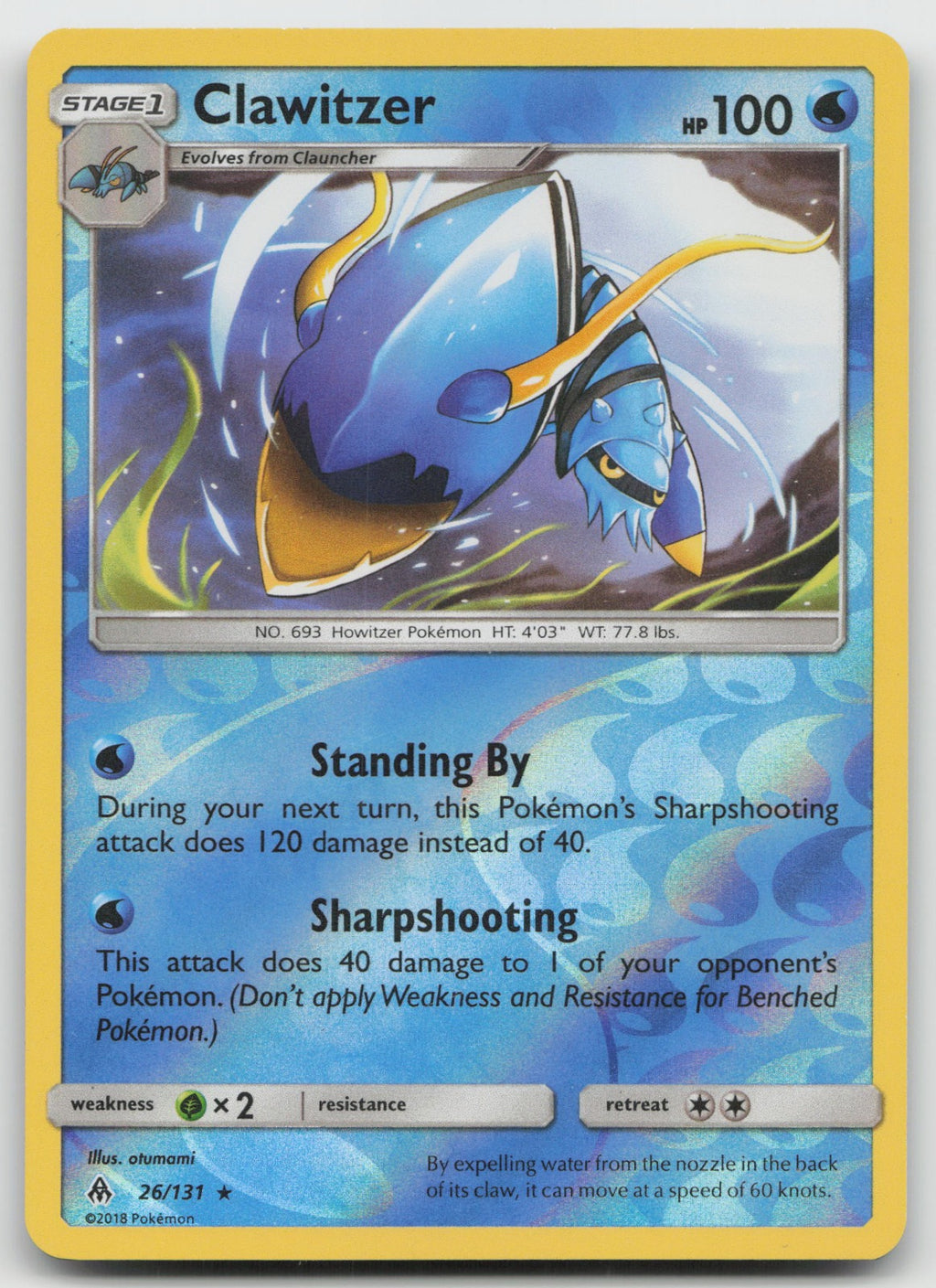 Clawitzer Reverse Holo Rare SM - Forbidden Light 26/131 NM