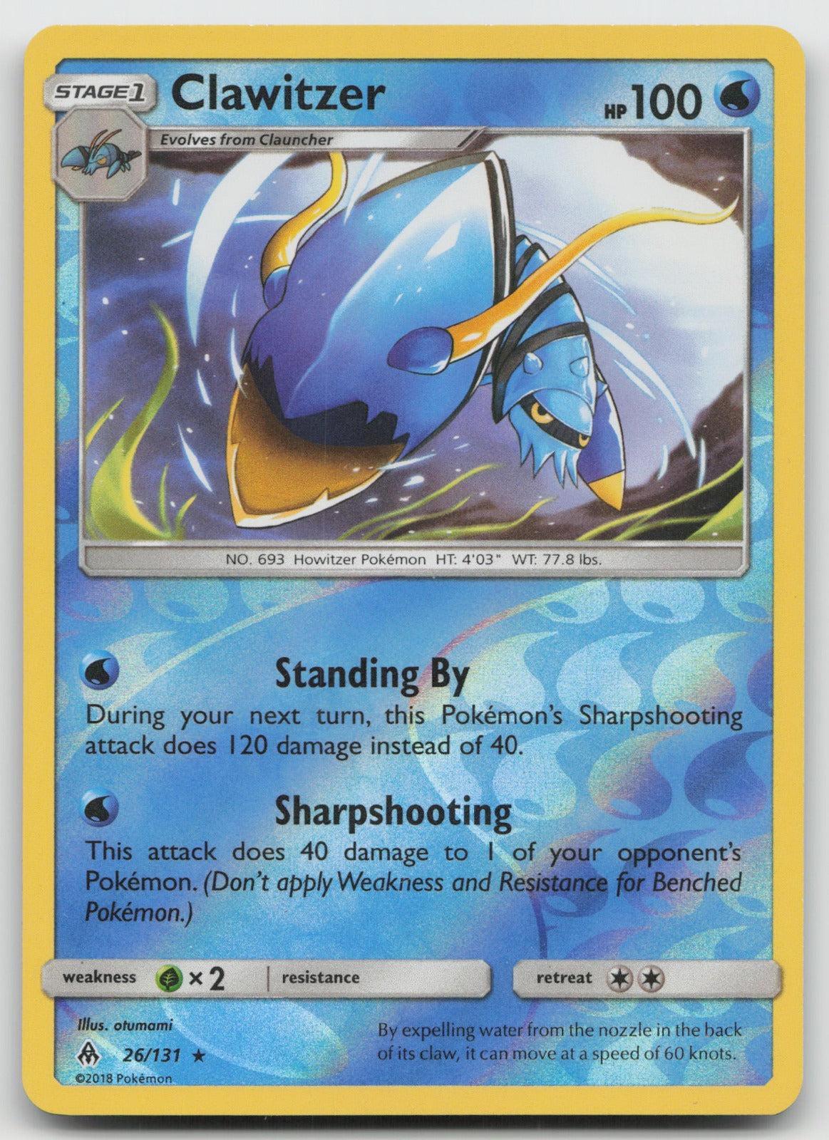 Clawitzer Reverse Holo Rare SM - Forbidden Light 26/131 NM