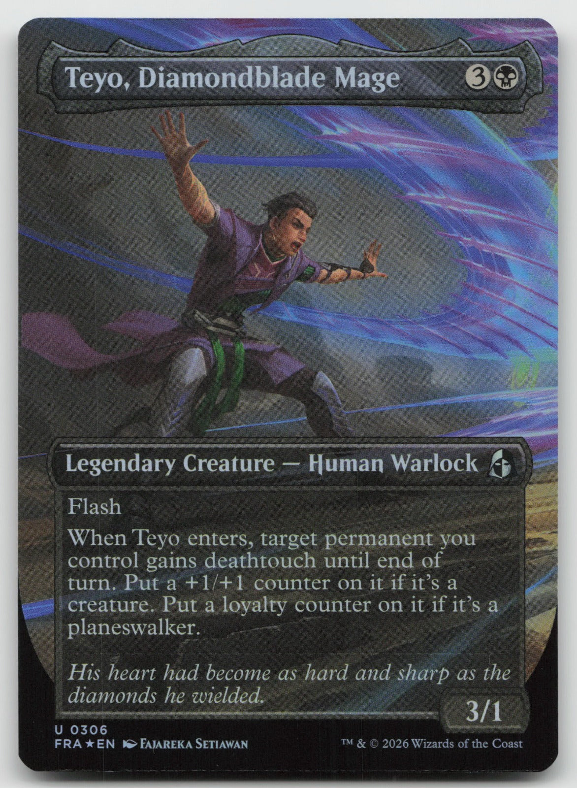 Teyo, Diamondblade Mage (Borderless) U Foil Reality Fracture 306 NM