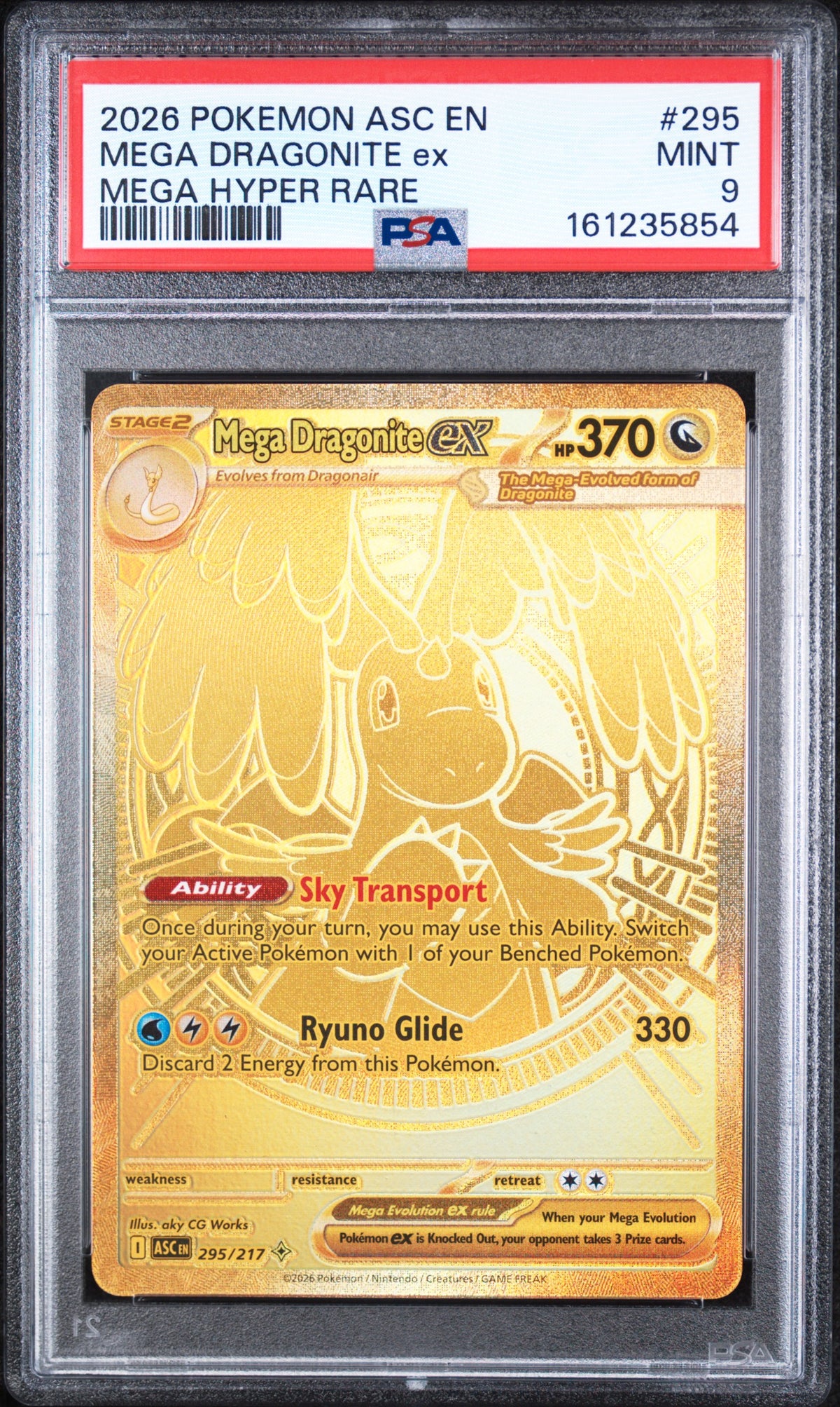 Mega Dragonite Ex Mega Hyper Rare Gold Pokemon Ascended Heroes 295/217 PSA 9