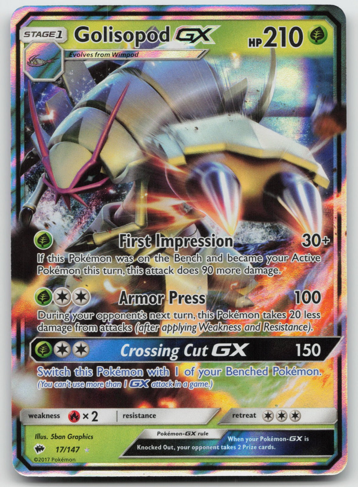 Golisopod GX Holo Ultra Rare SM - Burning Shadows 17/147 NM