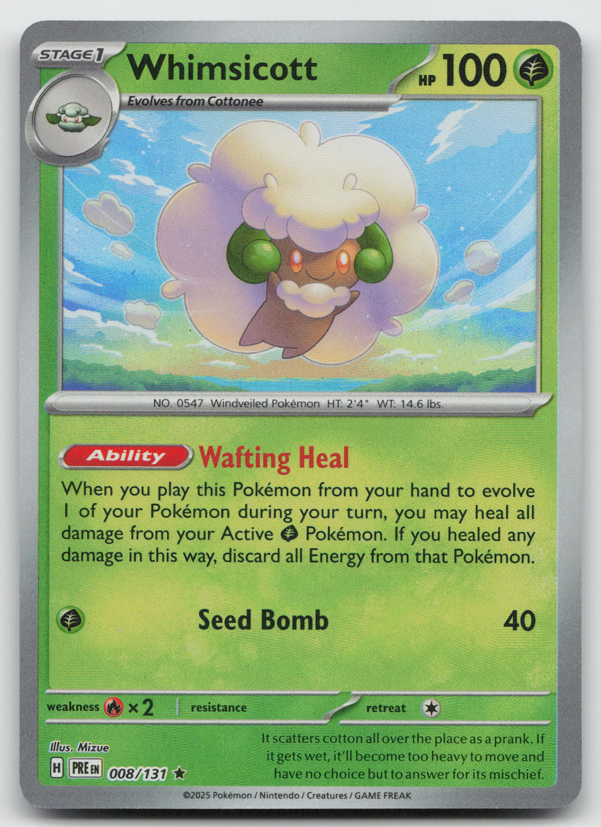 Whimsicott (Poke Ball Pattern) Rare Holo SV: Prismatic Evolutions 008/131 NM