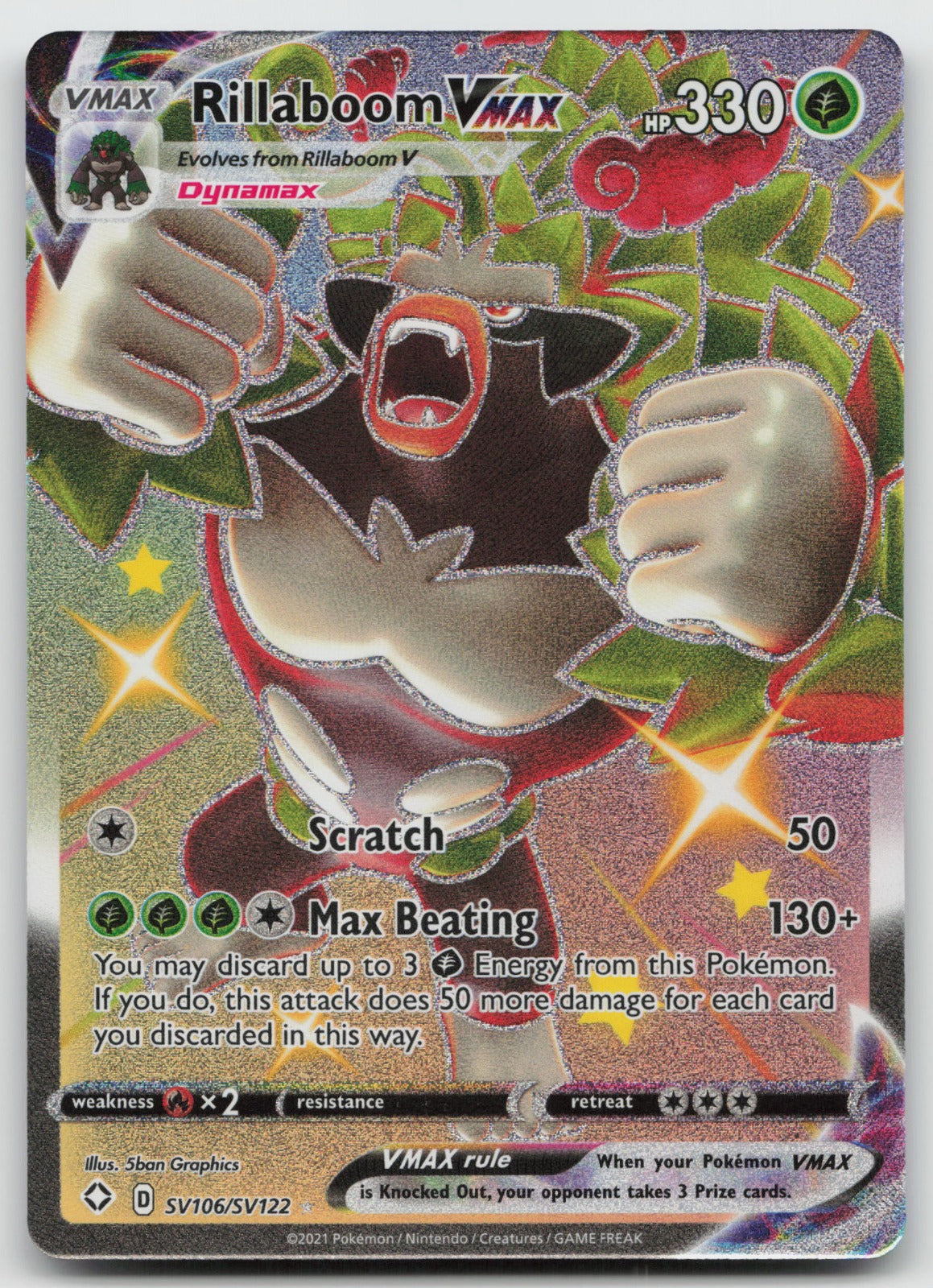 Rillaboom VMAX Shiny Holo Rare Shining Fates: Shiny Vault SV106/SV122 NM